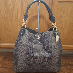 COACH Snake Skin Pattern Leather Large Hobo Purse